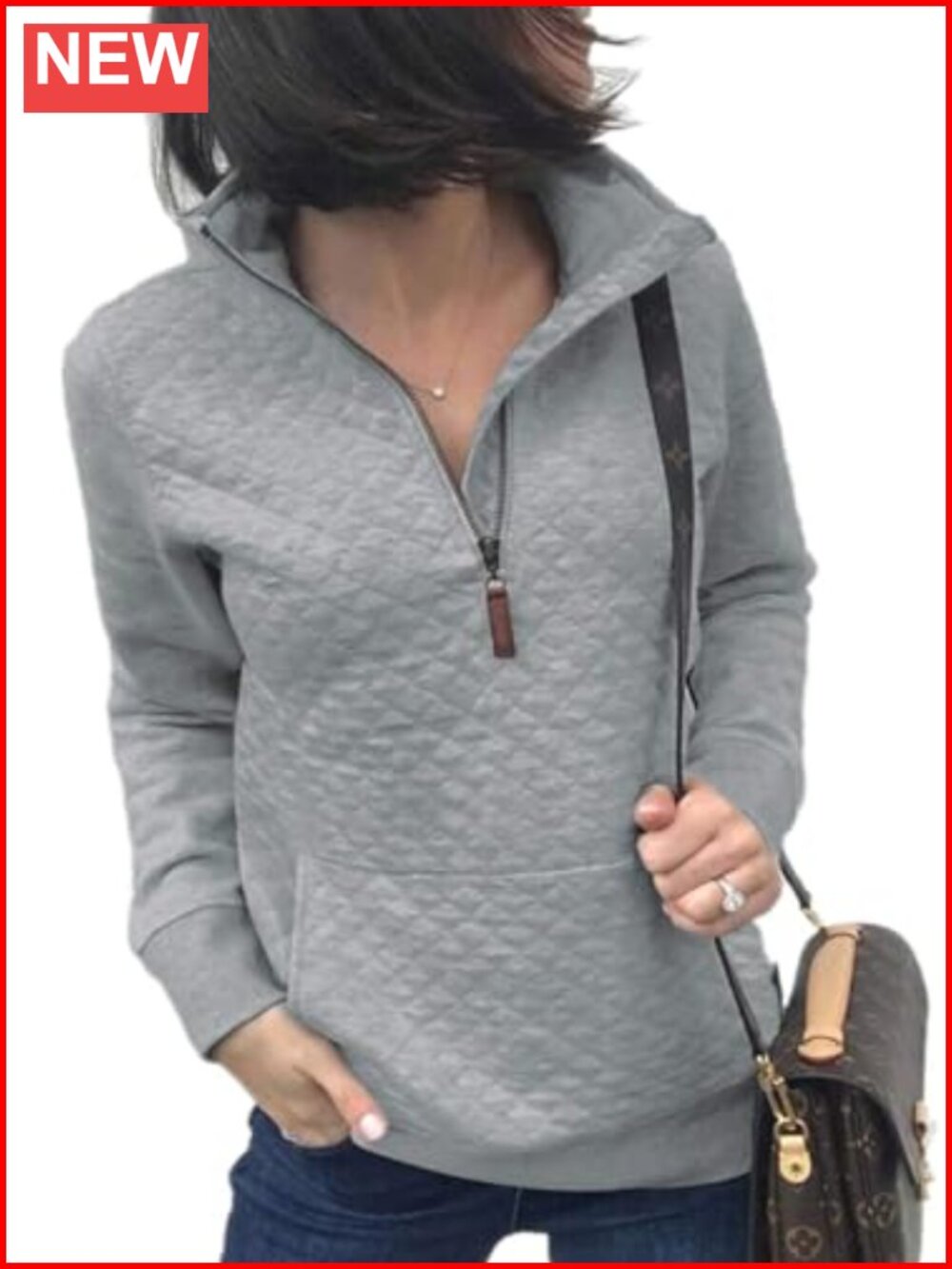 Womens Quarter Zip Sweatshirt Quilted Long Sleeve Casual Pullover Top
